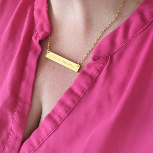 NEW Mirror Bar Quote Metallic Statement Necklace | Handmade Gift - Picture 7 of 7